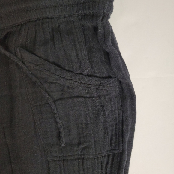 Michael Stars Sz S Crinckle Jogger Pants Black Pockets Drawstring - Picture 3 of 7